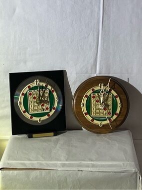 Retro Green Dial Wall Clock (Set of 2) - Classic Black & Wood Finish